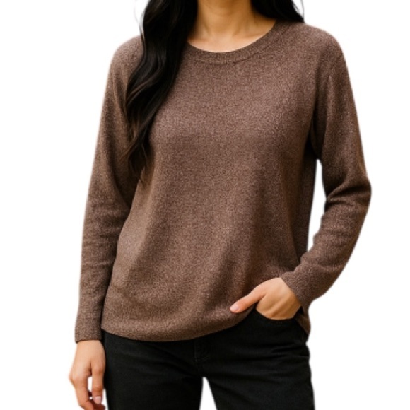 Joe Fresh Active Side Slit Knit Sweater Maroon  Brown Marled Crewneck Stretch M - Picture 1 of 11